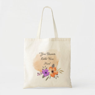 Custom Bible Verse on Peach Background and Flower Tote Bag
