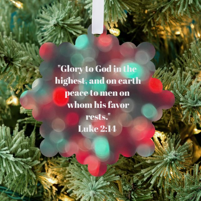 Custom Bible Verse Red And Green Sparkle Christmas Tree Decoration Card (Insitu (Tree))