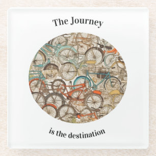 Custom Bicycle Journey Glass Desk Decor Coaster