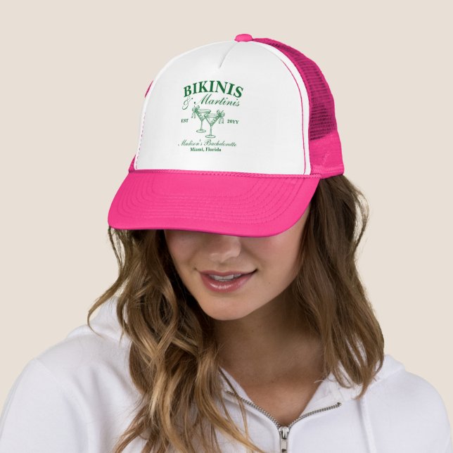 Custom Bikinis and Martinis Bachelorette Party Trucker Hat (In Situ)