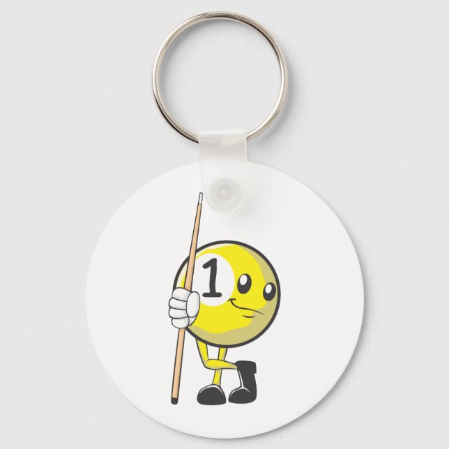 Custom Billiard Player Holding Cue Stick Key Ring (Front)