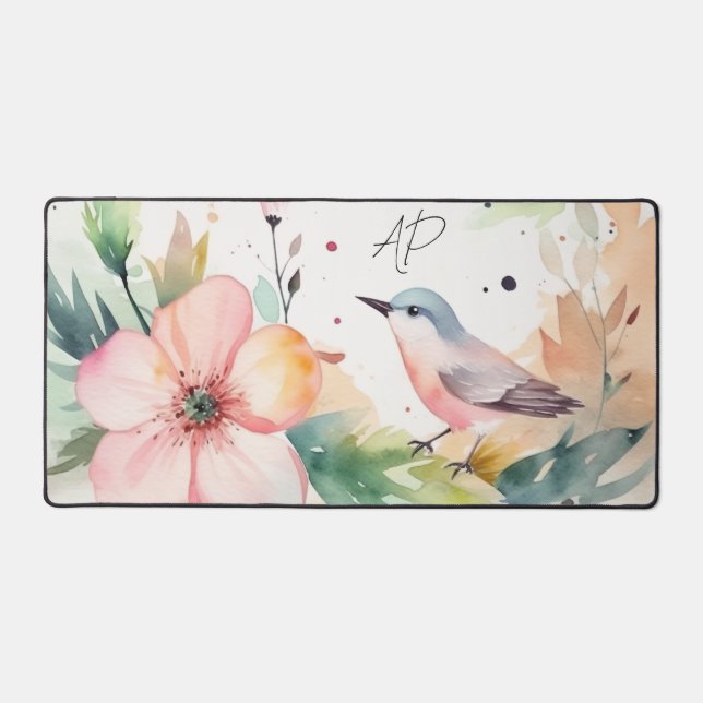 Custom Bird Watercolor Desk Mat (Front)