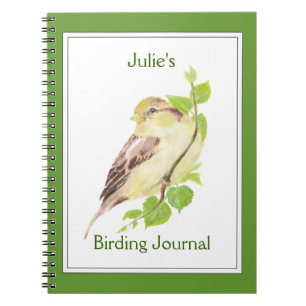 Custom,Birder Journal with Watercolor Sparrow