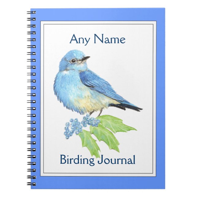 Custom Birding Journal Watercolor Blue Bird (Front)