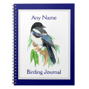 Custom Birding Journal Watercolor Magpie