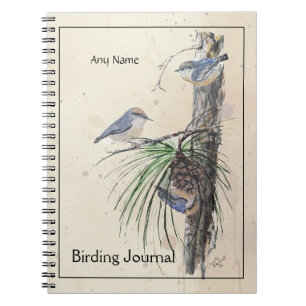 Custom Birding Journal Watercolor Pygmy Nuthatches