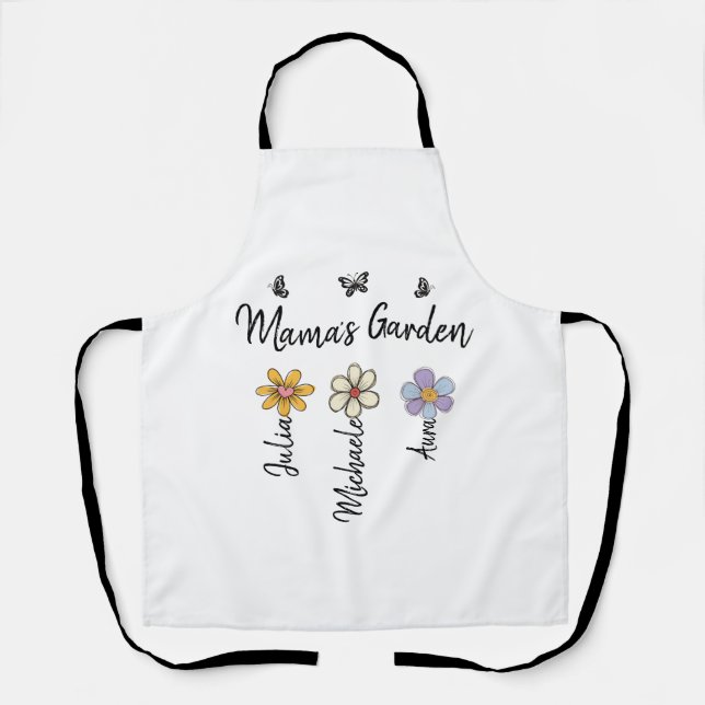 Custom Birth Flower Mug Names, Mama's Garden Gift Apron (Front)