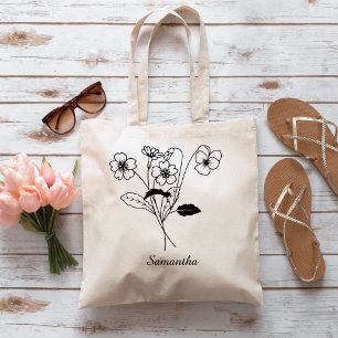 Custom Birth flower With Name Proposal ,Birthday Tote Bag
