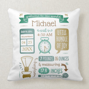 Custom Birth Stats Keepsake Throw Pillow