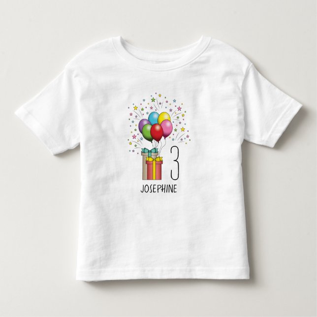 Custom Birthday Age Number & Balloons And Presents Toddler T-Shirt (Front)