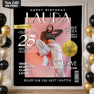 Custom Birthday Backdrop, Fashion Magazine Cover Tapestry