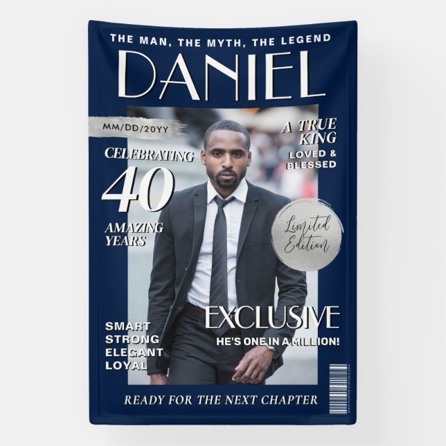 Custom Birthday Banner, Magazine Cover for Men Banner (Vertical)