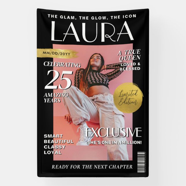 Custom Birthday Banner, Magazine Cover for Women Banner (Vertical)