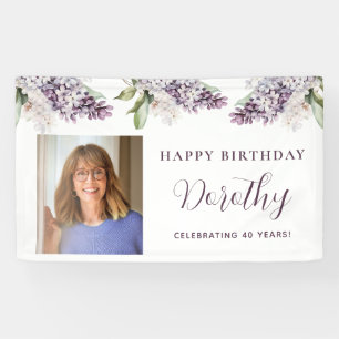 Custom Birthday Banner Photo 40th Purple Floral