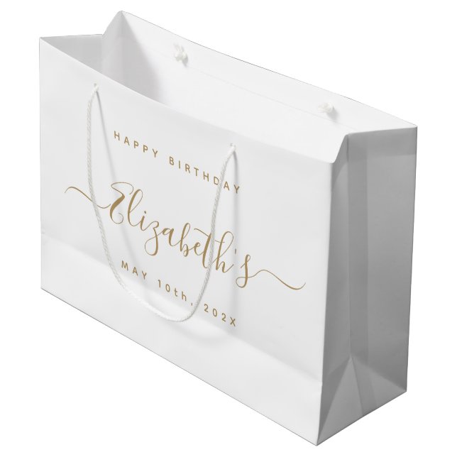 Custom  Birthday Black and Gold Large Gift Bag (Front Angled)