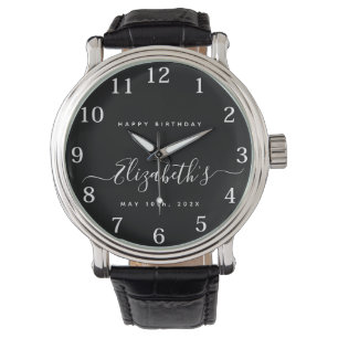 Custom Birthday Black and White Watch