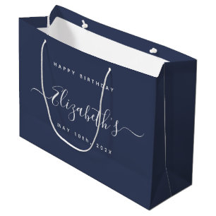 Custom Birthday Blue and White Large Gift Bag