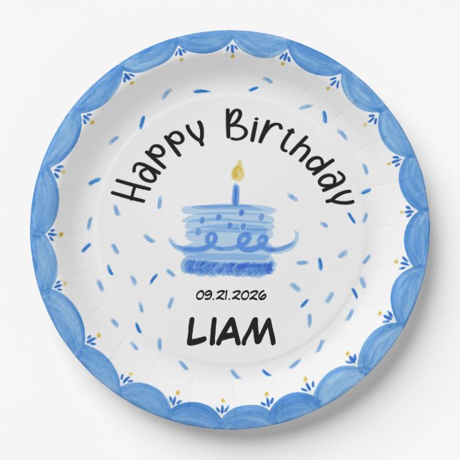 Custom birthday blue boy paper plate (Front)