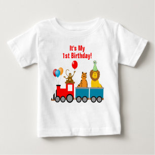 Custom Birthday Boy Zoo Safari Animal Lion Train Baby T-Shirt