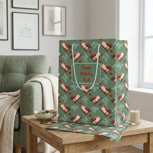 Custom Birthday Cake & Hearts Green Personalised Medium Gift Bag