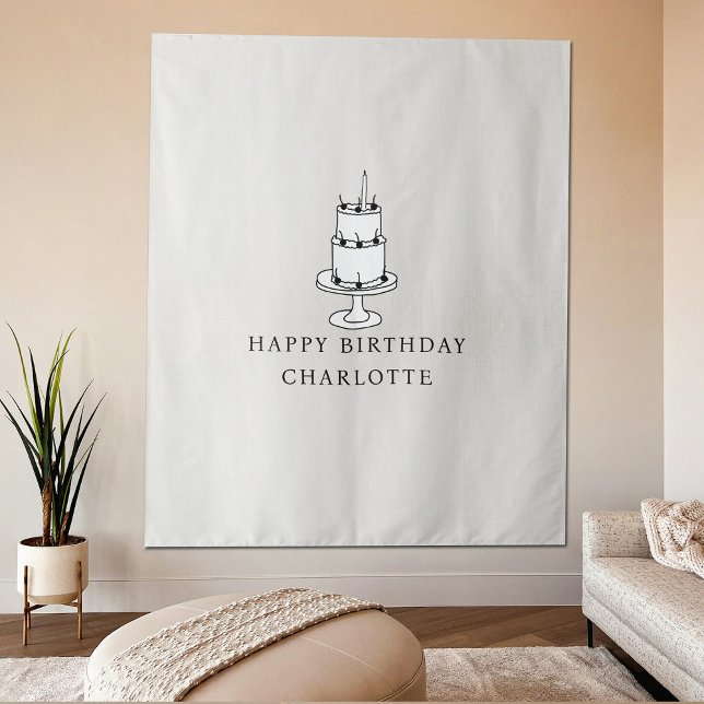 Custom Birthday Cake Name Flag Fabric Banner  Tapestry (Custom Birthday Cake Name Flag Fabric Banner Tapestry)