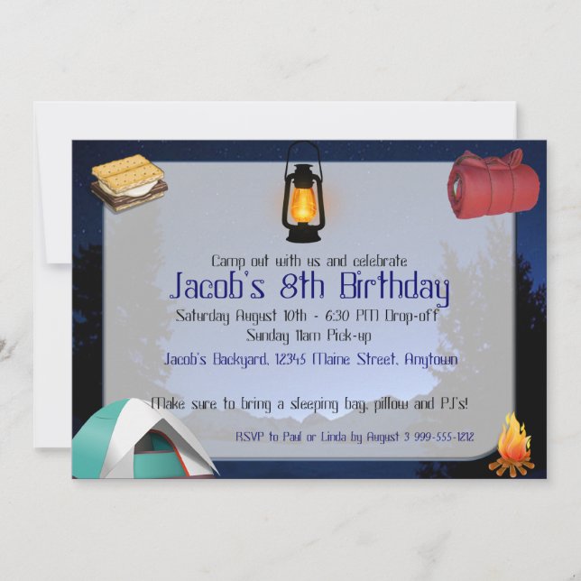 Custom Birthday Camp-Out Invitations (Front)