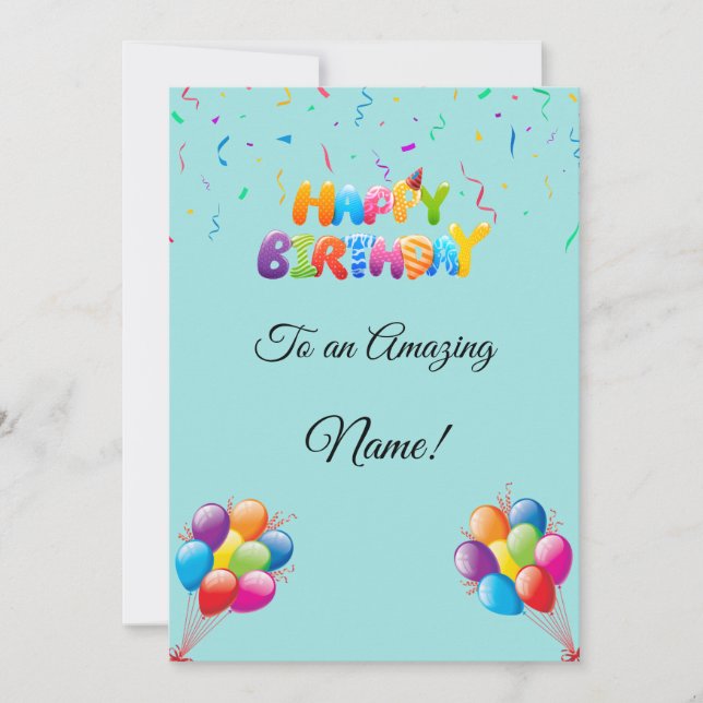 Custom Birthday Card with Balloons & Confetti (Front)