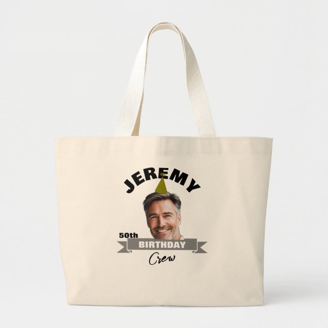 Custom Birthday Crew Tote with Name, Year & Photo (Front)