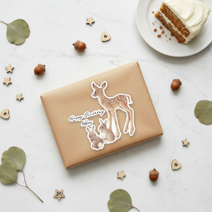 Custom Birthday Cute Fawn And Bunnies Sticker