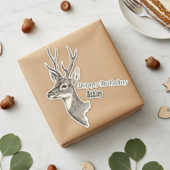 Custom Birthday Deer Sticker (Custom Birthday Deer Sticker)
