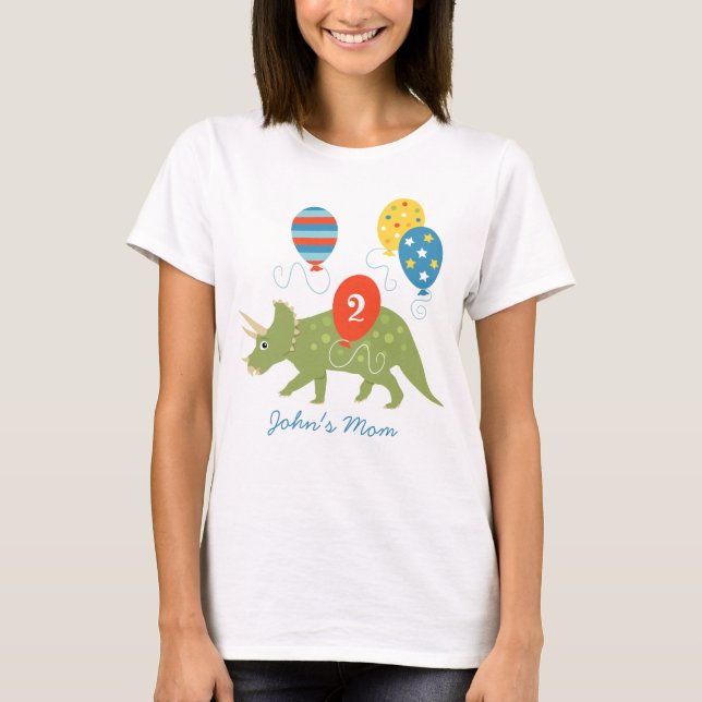Custom Birthday Dinosaur Triceratops Mum Parents T-Shirt (Front)