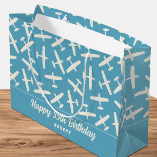 Custom Birthday Gift Bag   Retro Aircraft Pattern