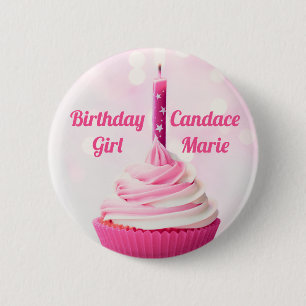 Custom Birthday Girl Pretty Pink Cupcake Photo 6 Cm Round Badge