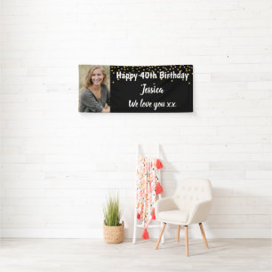 Custom. Birthday, Gold Glitter. Banner