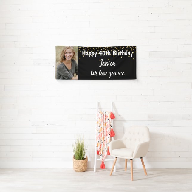 Custom. Birthday, Gold Glitter. Banner (Insitu)