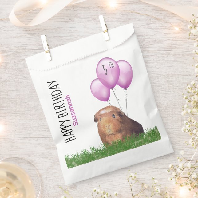 Custom Birthday Guinea Pig Purple Balloons Favour  Bag (Clipped)