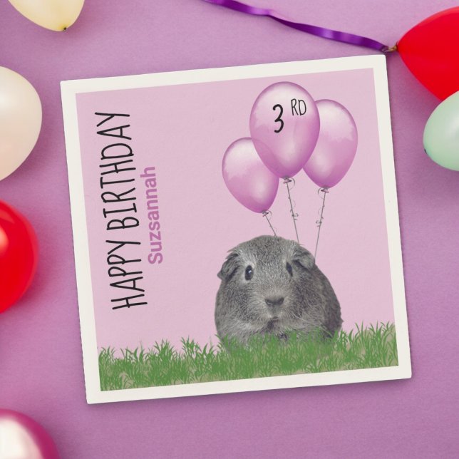 Custom Birthday Guinea Pig Purple Balloons Napkin (paper party napkin )