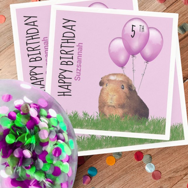 Custom Birthday Guinea Pig Purple Balloons Napkin (custom number birthday napkin)