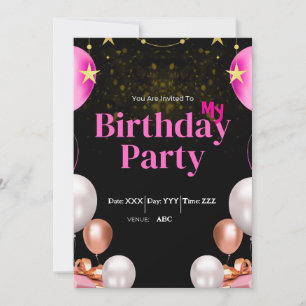 Custom Birthday Invitation Black Digital Card
