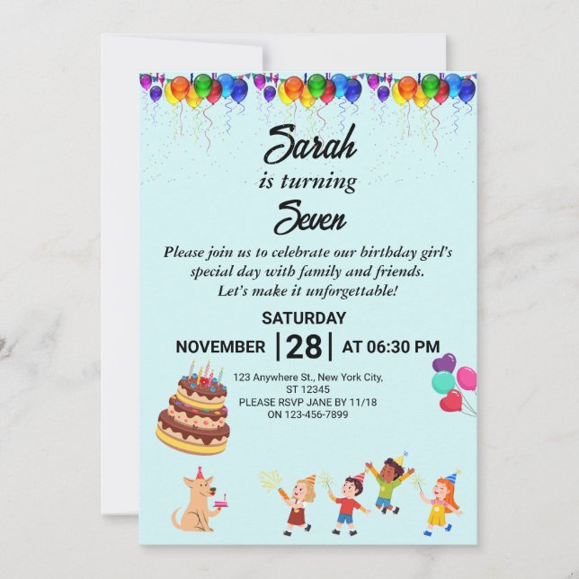 Custom Birthday Invitation with Colourful Design (Front)