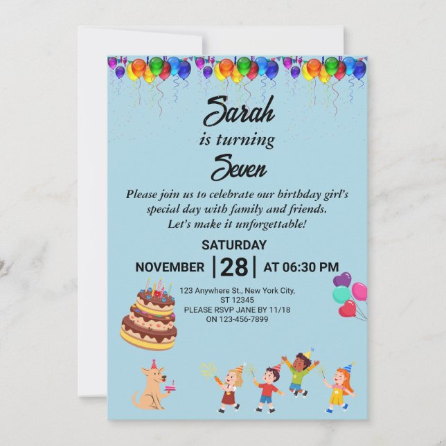 Custom Birthday Invitation with Colourful Design (Front)