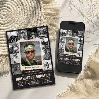 Custom Birthday Invite, Retro Photo Collage Invitation