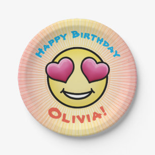 Custom Birthday Love Emoji Paper Plate