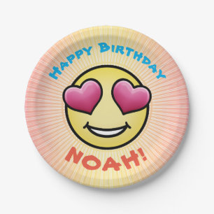 Custom Birthday Love Emoji Paper Plate