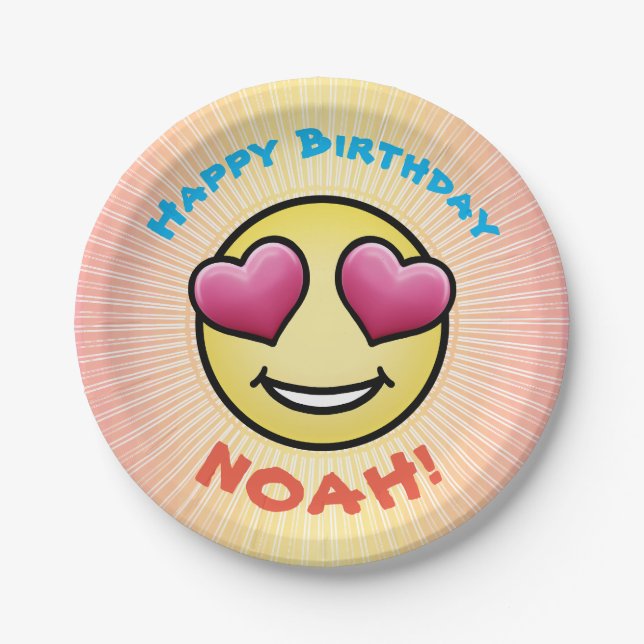 Custom Birthday Love Emoji Paper Plate (Front)