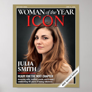Custom Birthday Magazine Cover, Woman Portrait Poster