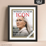 Custom Birthday Magazine Cover, Woman Portrait Poster<br><div class="desc">Celebrate her special day with this Birthday Magazine Cover – Woman of the Year Portrait Poster! Featuring a custom photo and personalised headlines, this stylish design transforms the birthday queen into the cover star of her own magazine. Perfect for milestone birthdays, party décor, or a one-of-a-kind gift, this personalised poster...</div>