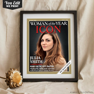 Custom Birthday Magazine Cover, Woman Portrait Poster