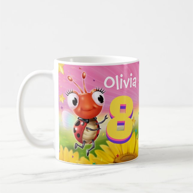Custom birthday mug girl 8yrs Ladybug (Left)