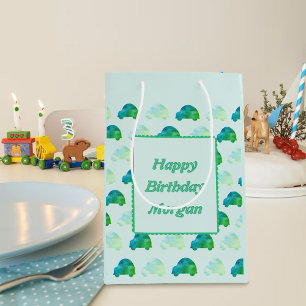 Custom Birthday Name Cute Watercolor Car Pattern  Medium Gift Bag